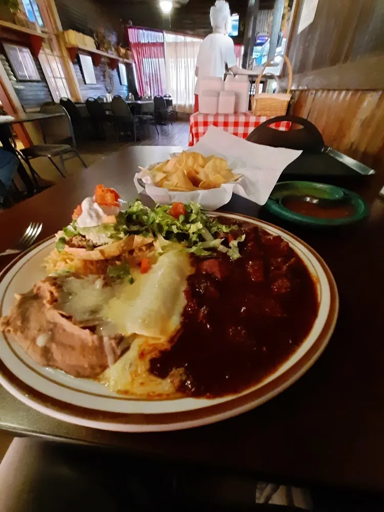 Combo 2 Enchiladas Carni Asada Tostada Beans and Rice